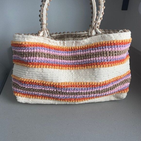 NEW Antonello Tedde Made in Italy Cotton Multicolor Crochet Travel Tote Boho - Picture 4 of 13